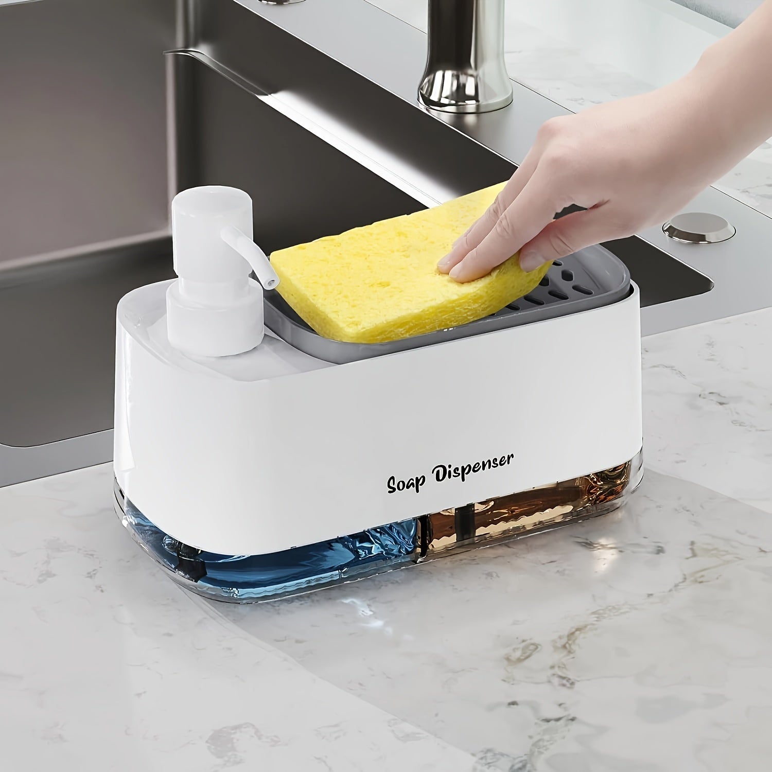 Dispenser de Sabão 4 em 1 com Porta-Esponja Compacto
