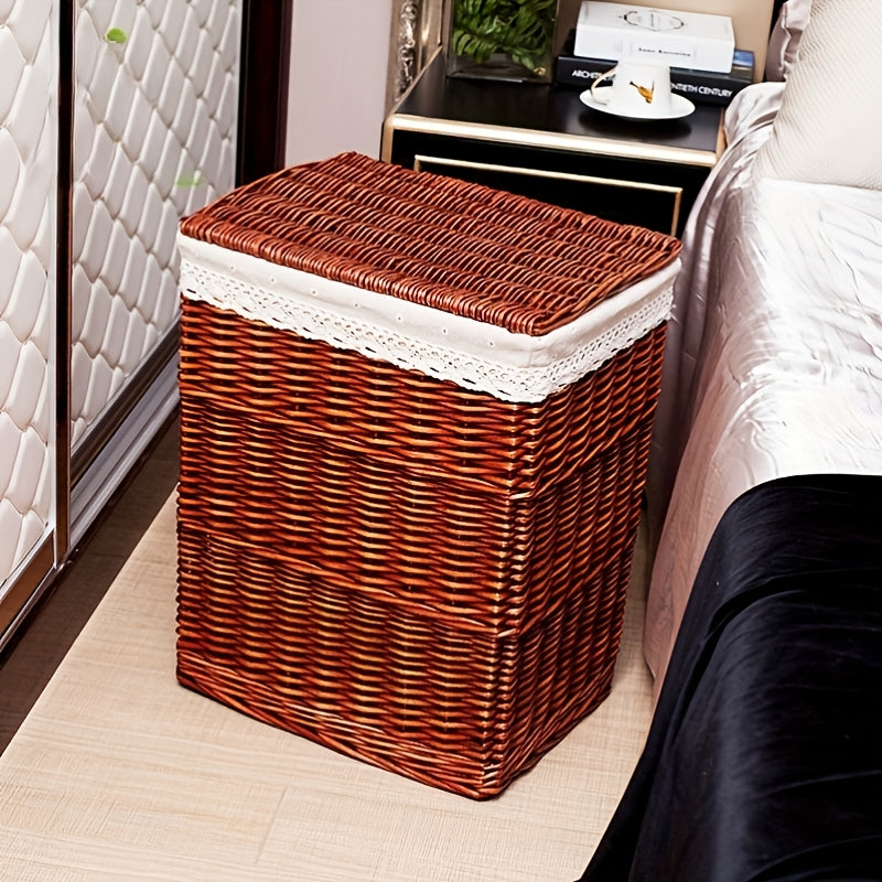 Cesto Vintage com Tampa e Trama Floral