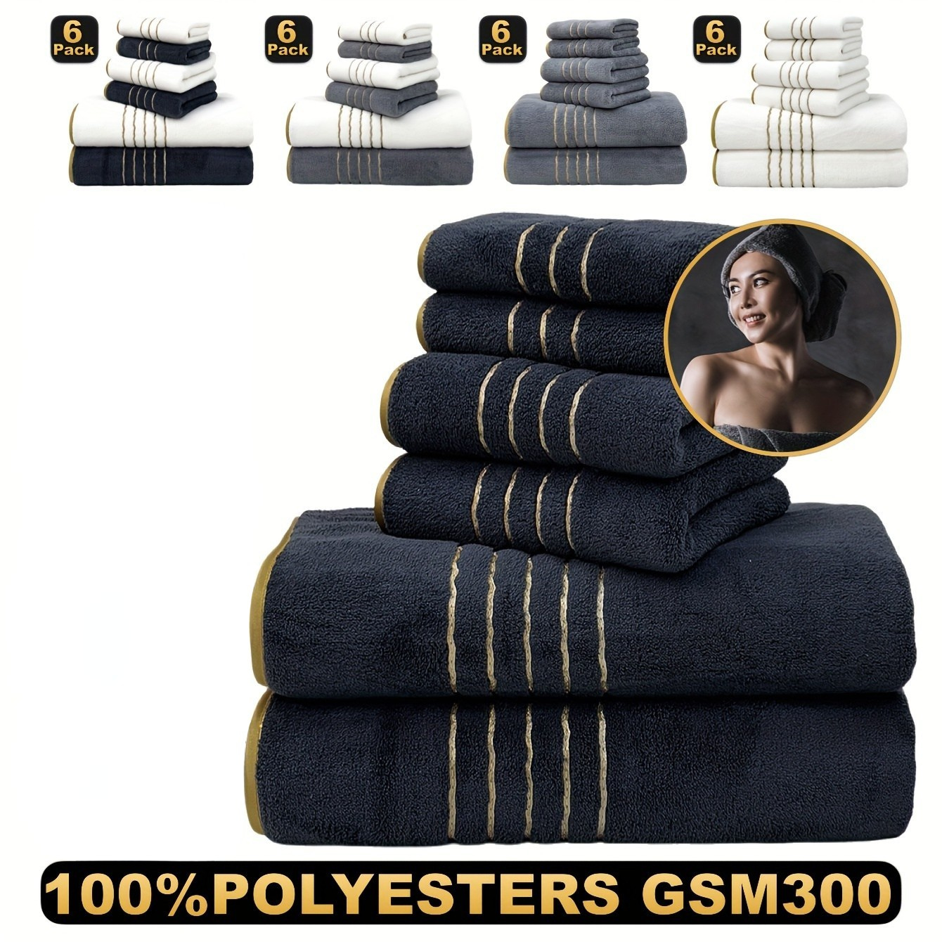 Kit 6 Toalhas Vintage Listradas em Microfibra 100% Poliéster