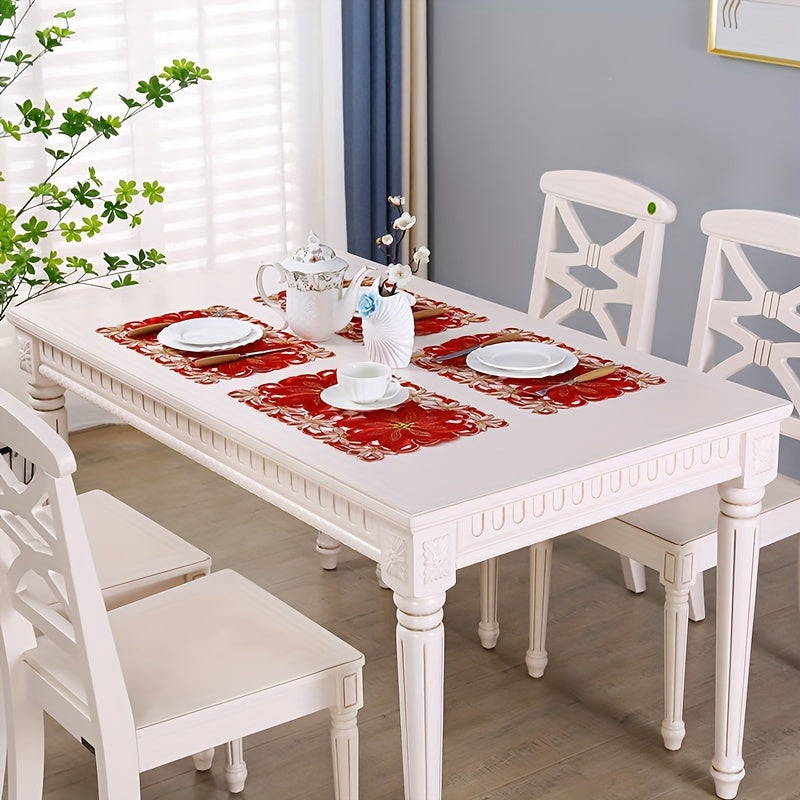 Caminho de Mesa Natalino Vermelho e Dourado Bordado Floral