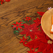 Jogo de Mesa Natalino Bordado Flores Vermelhas