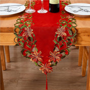 Caminho de Mesa Bordado Floral Vazados e Franjas Elegantes