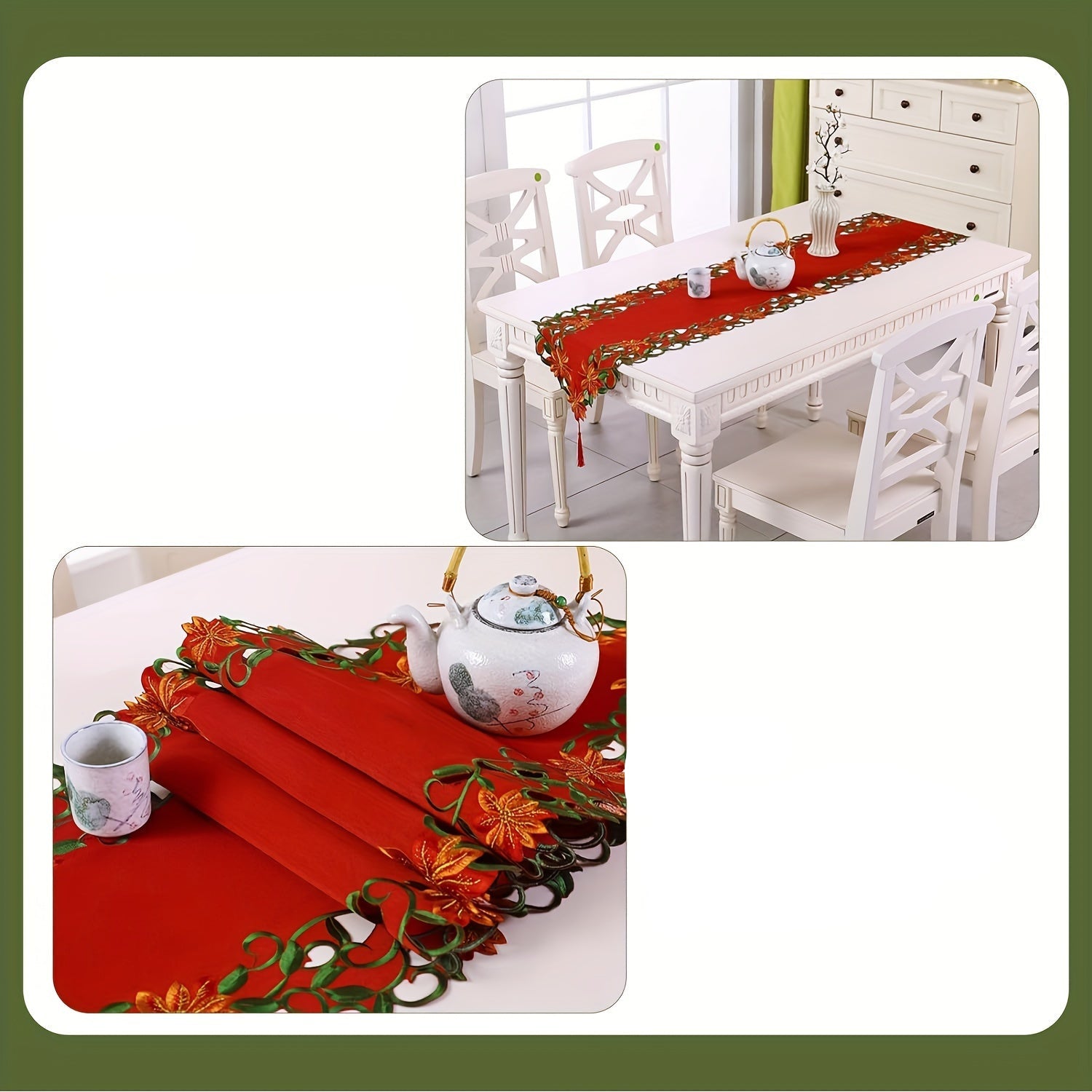 Caminho de Mesa Bordado Floral Vazados e Franjas Elegantes