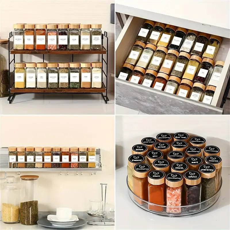 Kit Elegance Porta-Temperos com Tampa de Bambu em Vidro 15/24/36 unid.