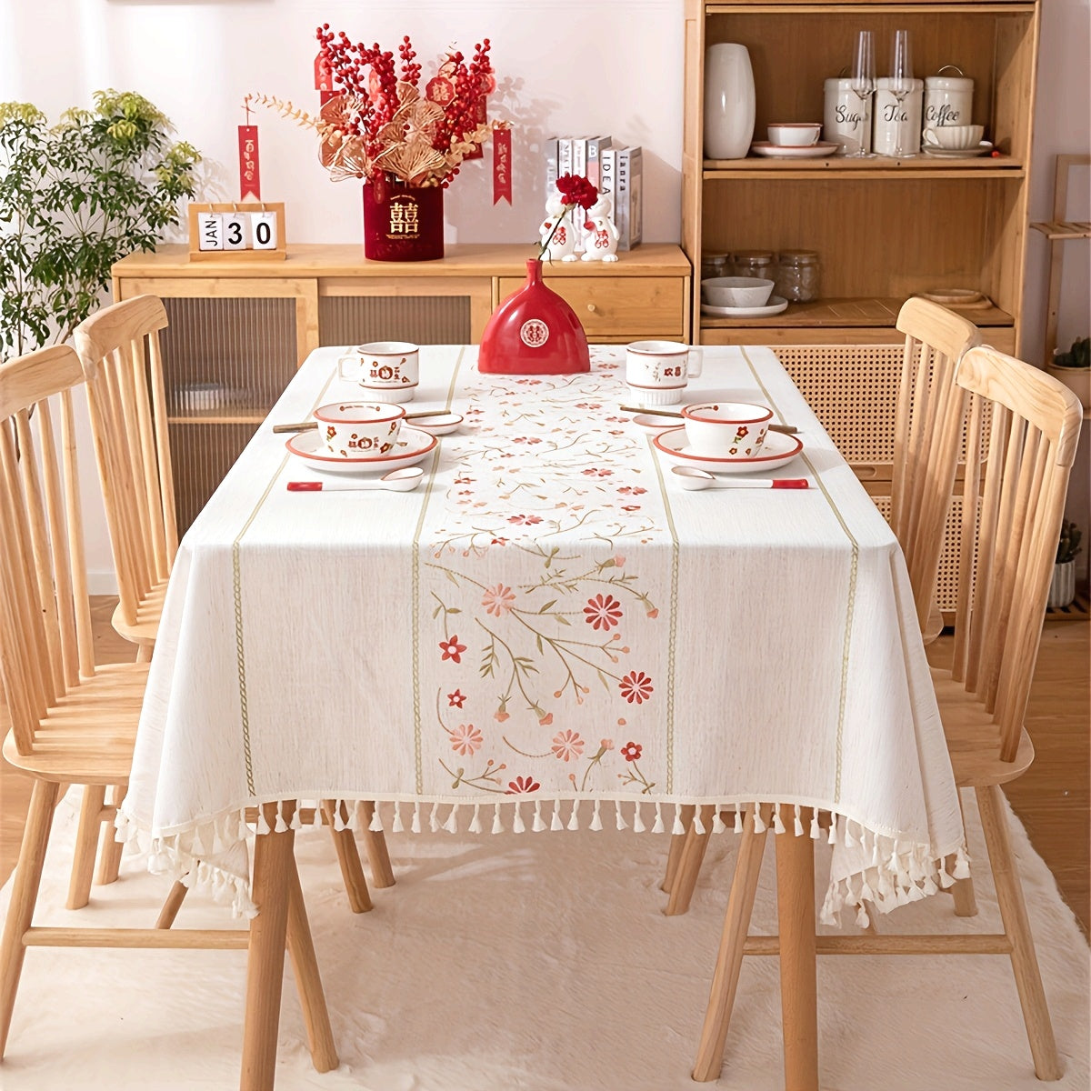 Toalha de Mesa Floral Retangular Elegância com Estampa de Rosas