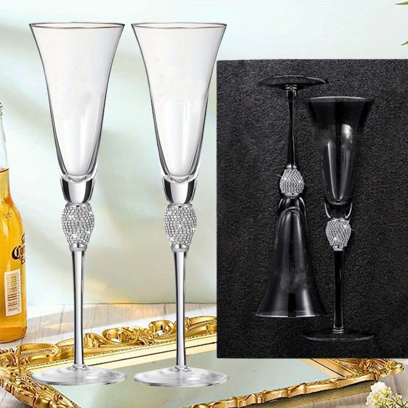 Conjunto Taças de Champanhe com Strass Feito à Mão