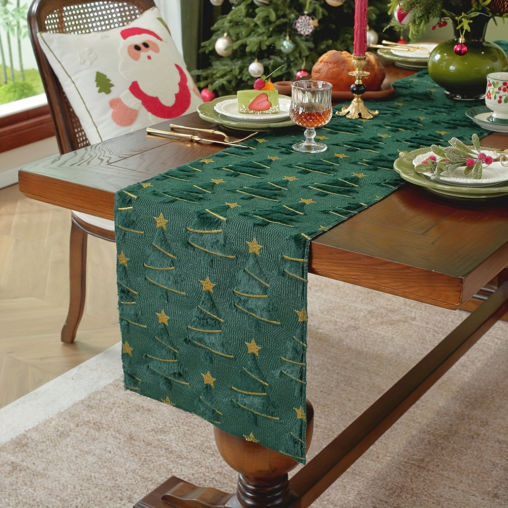 Caminho de Mesa Natalino Verde com Bordado Trévo Folha-de-Ouro