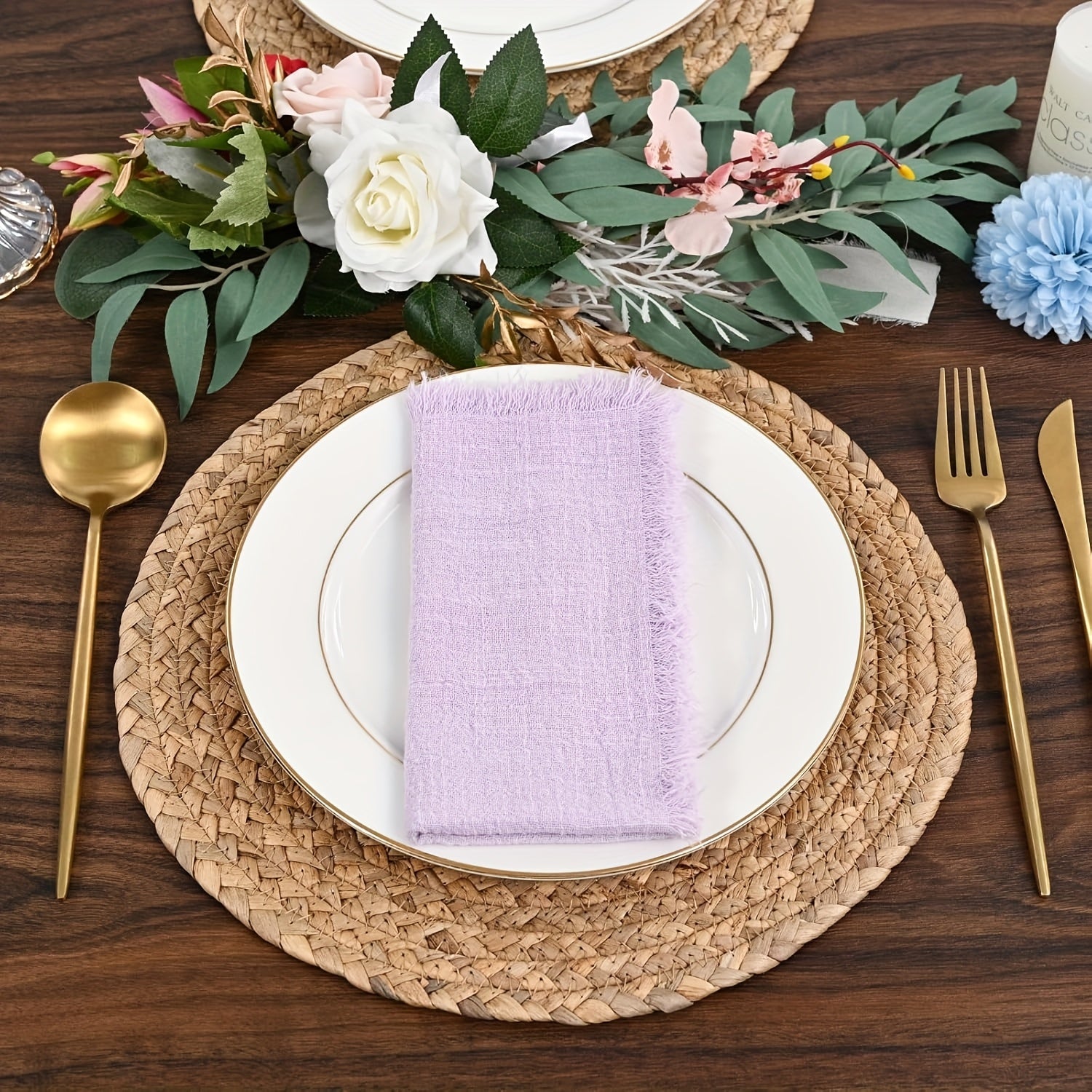 KIT de 36 Guardanapos de Gaze com Acabamento Dourado
