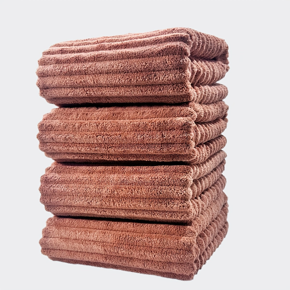 Conjunto de Toalhas de Banho Listradas em Coral Fleece