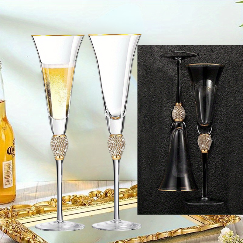 Conjunto Taças de Champanhe com Strass Feito à Mão