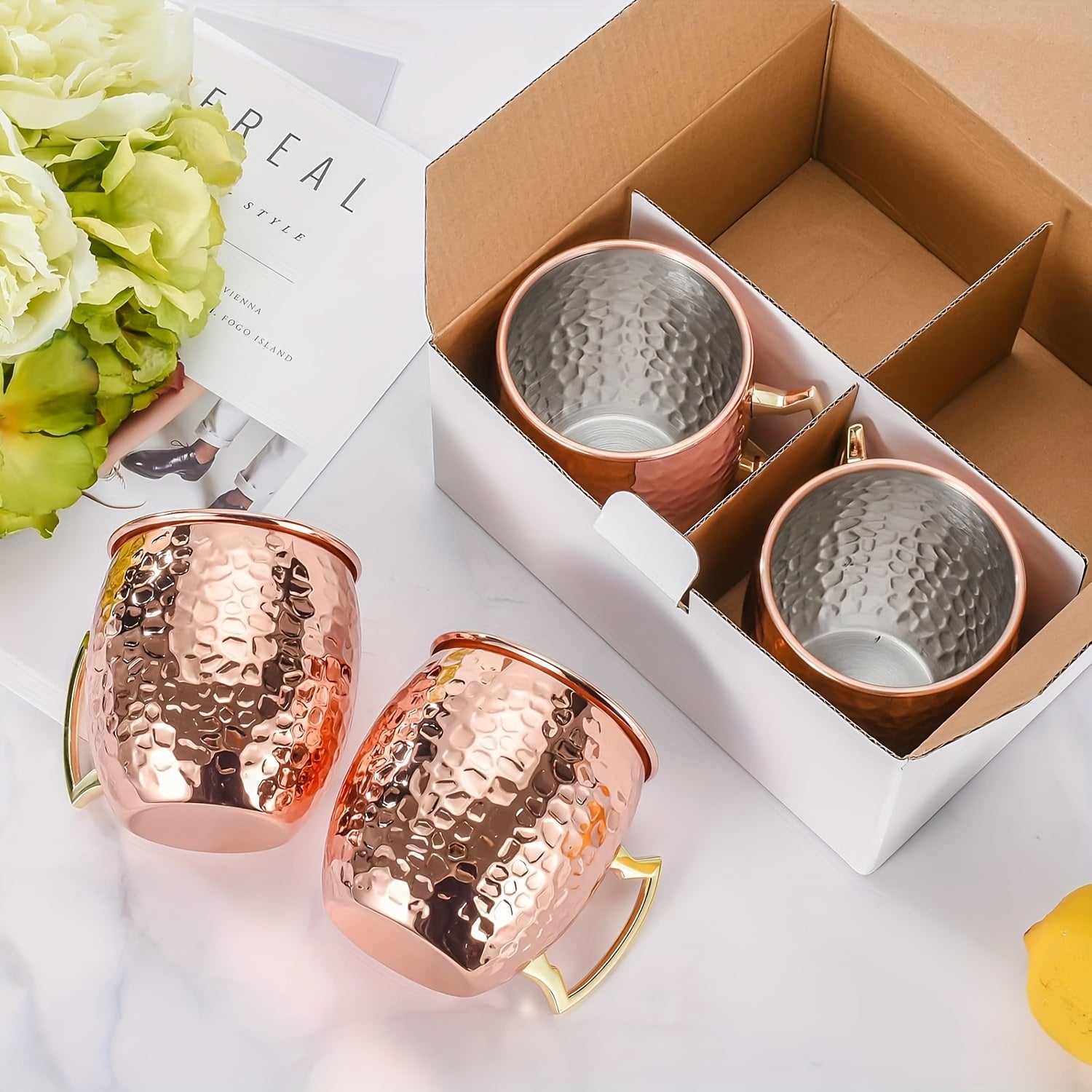 Conjunto Canecas Moscow Mule em Cobre Martelado