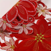 Caminho de Mesa Natalino Vermelho e Dourado Bordado Floral