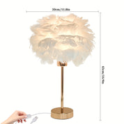 Luminária de Mesa Elegante com Penas Brancas