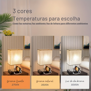 Luminária de Cabeceira LED 3 Cores, USB + Tomada AC Controle por Zíper
