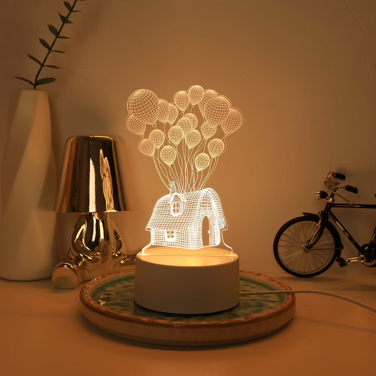 Luminária LED 3D Casa de Balões