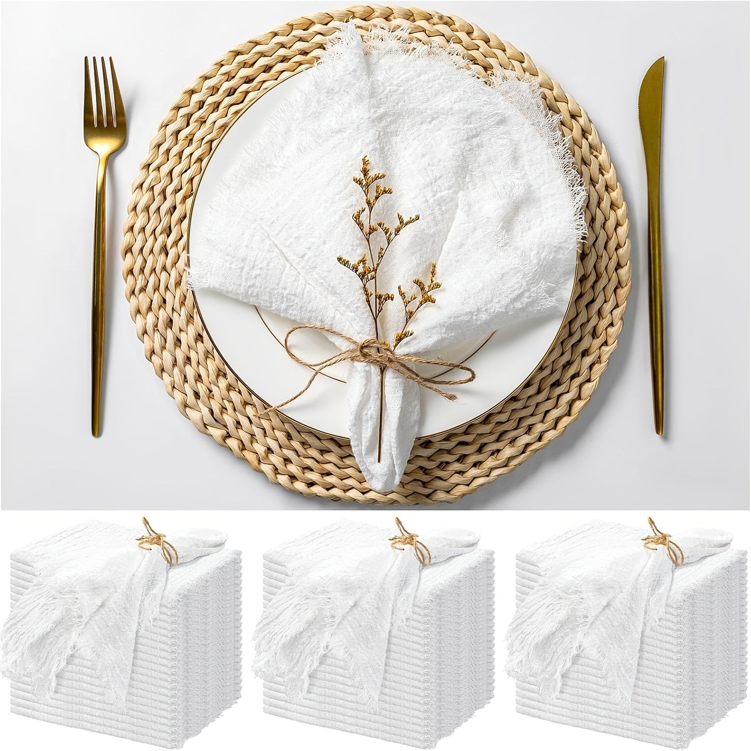 KIT de 36 Guardanapos de Gaze com Acabamento Dourado
