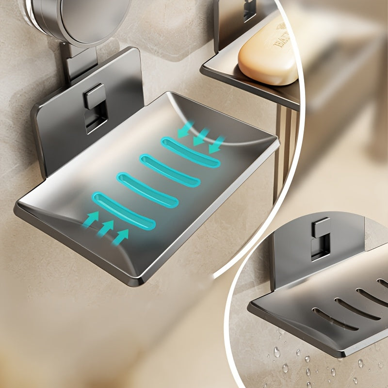 Porta-Sabonete de Metal Cinza Moderno Fixação por Sucção