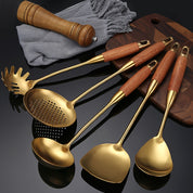 Conjunto de Utensílios de Luxo em Aço Inoxidável Dourado