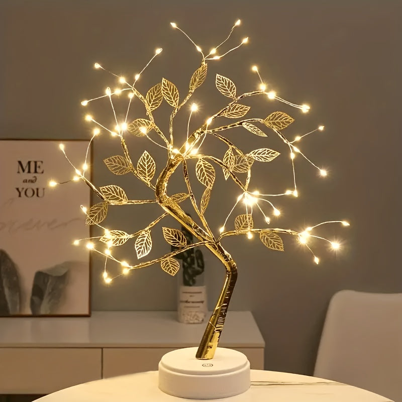 Luminária LED Árvore Folha Dourada