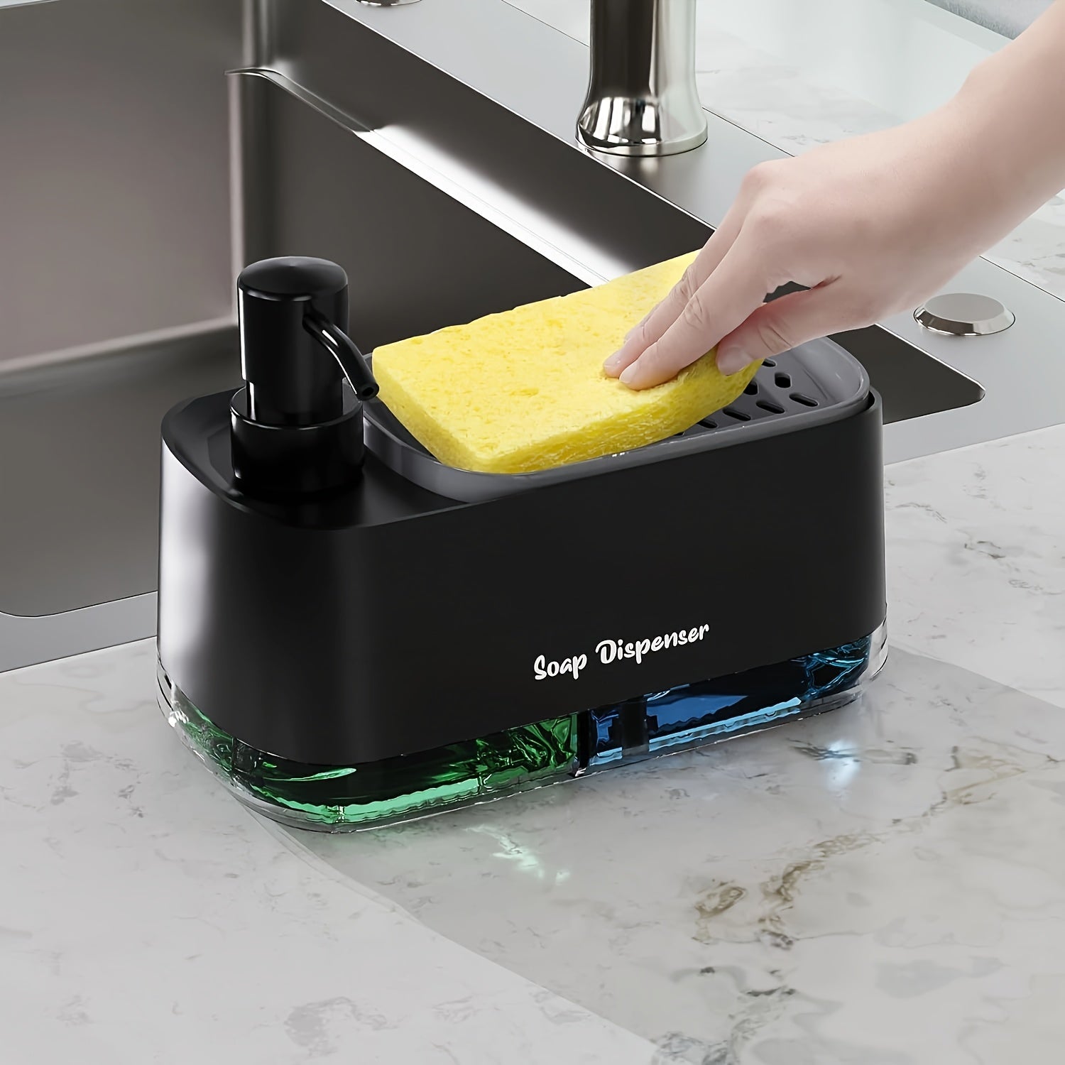 Dispenser de Sabão 4 em 1 com Porta-Esponja Compacto