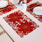 Caminho de Mesa Natalino Vermelho e Dourado Bordado Floral