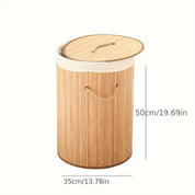 Cesto de Roupas Dobrável Natural em Bambu