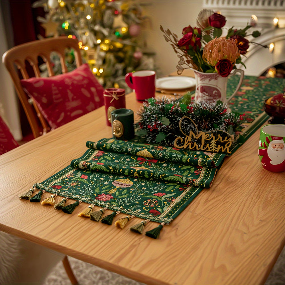 Caminho de Mesa Natalino com Tassel Design Floral