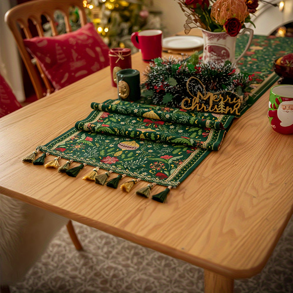 Caminho de Mesa Natalino com Tassel Design Floral