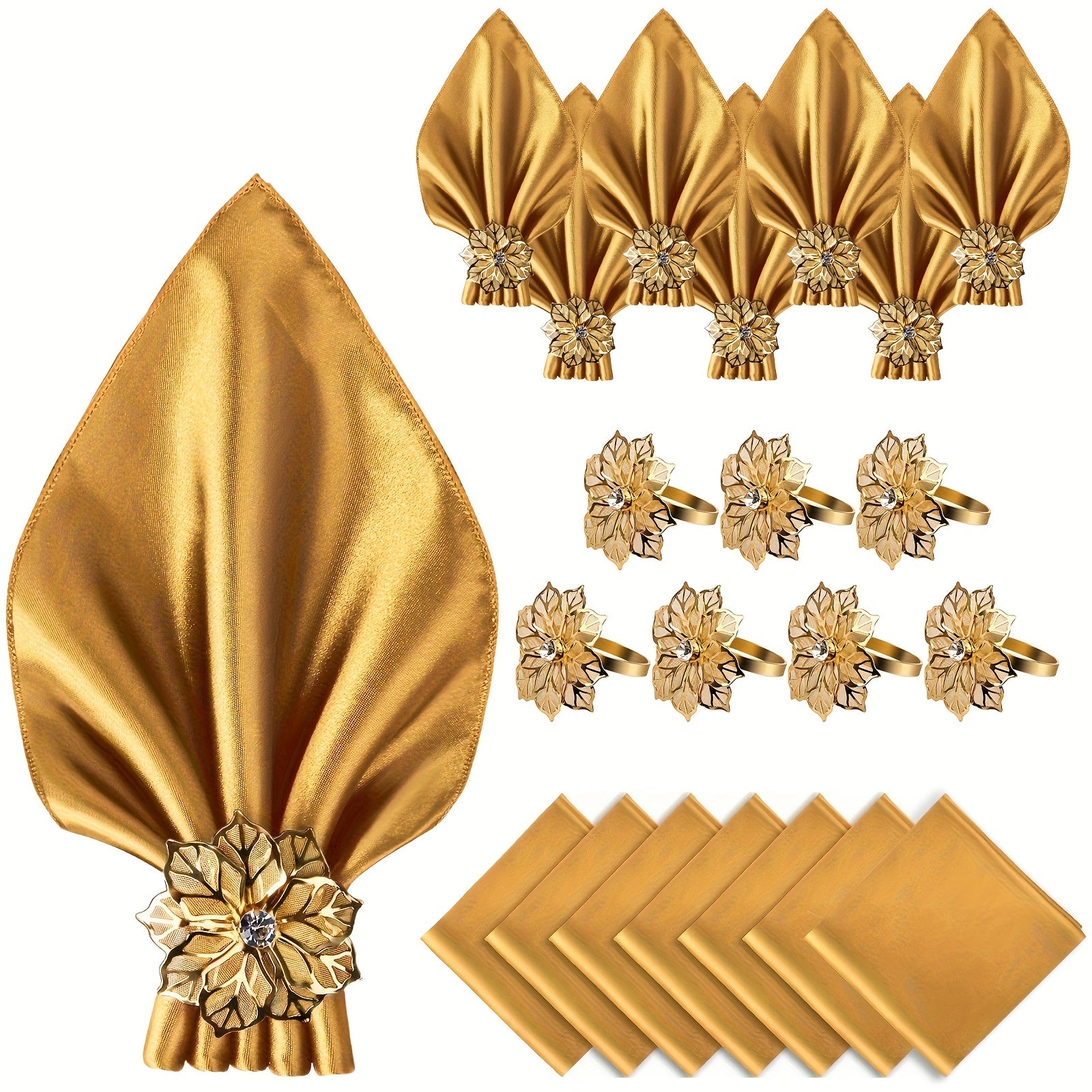 Kit de14 Guardanapos Luxosos de Cetim com Argolas