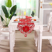 Caminho de Mesa Natalino Vermelho e Dourado Bordado Floral