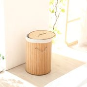 Cesto de Roupas Dobrável Natural em Bambu
