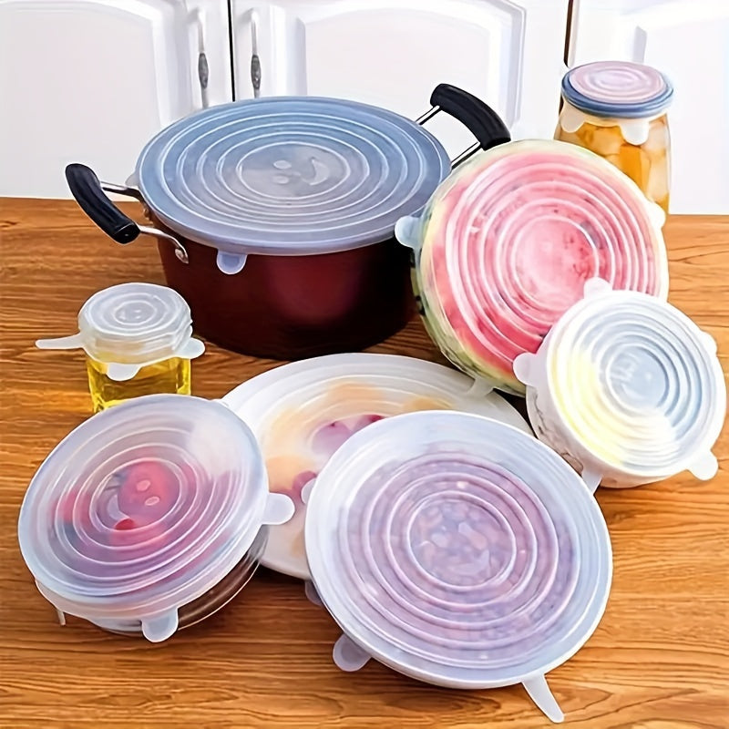 Conjunto de 6 Tampas de Silicone Ajustáveis Reutilizáveis
