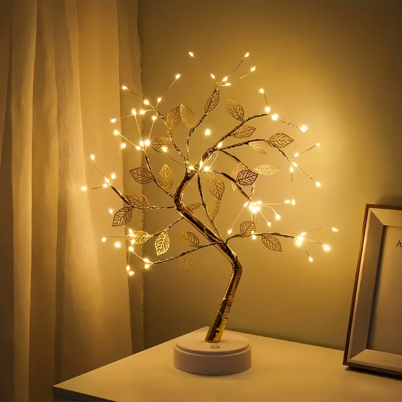 Luminária LED Árvore Folha Dourada