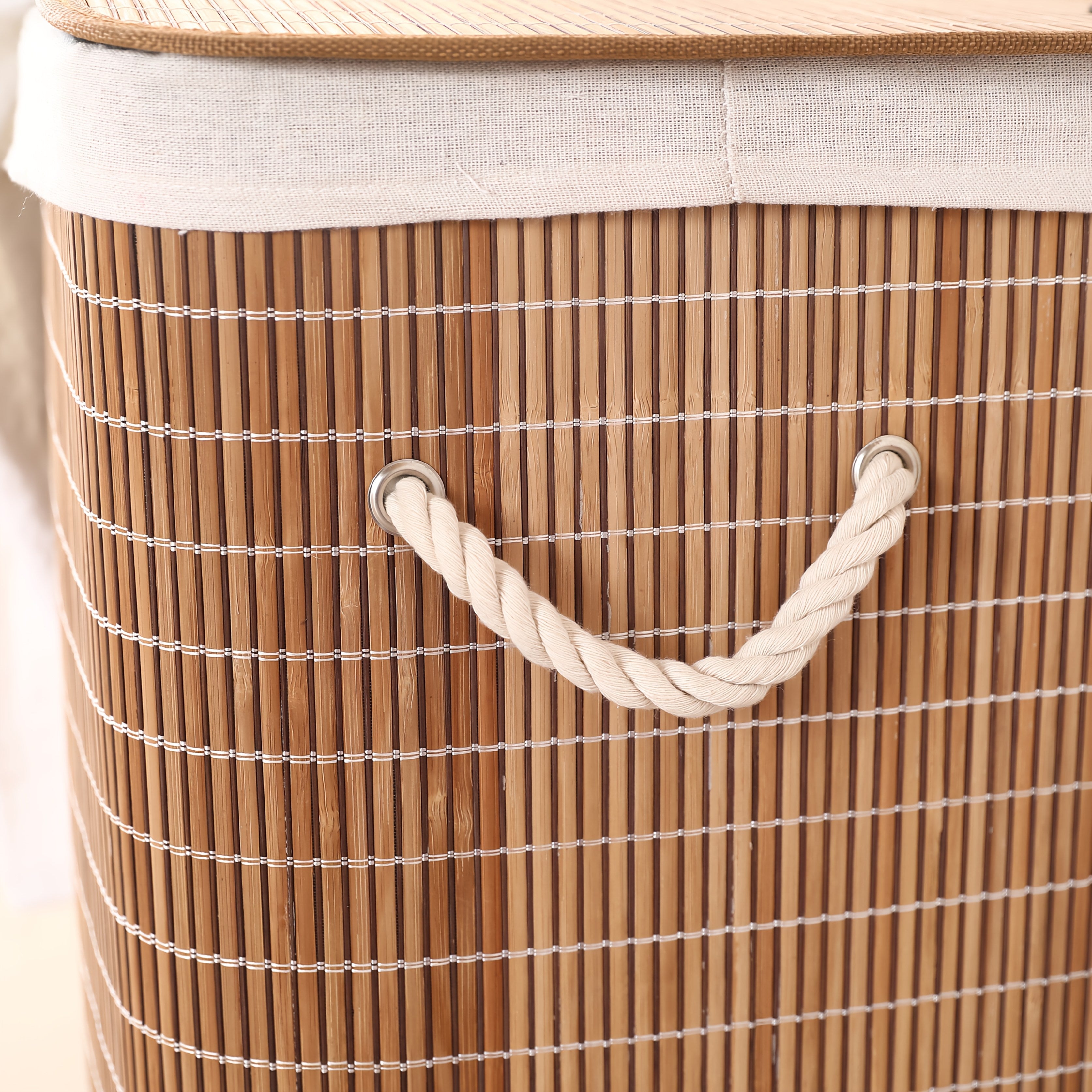 Cesto de Roupas Rústico Boho Chic com Bambu Trançado