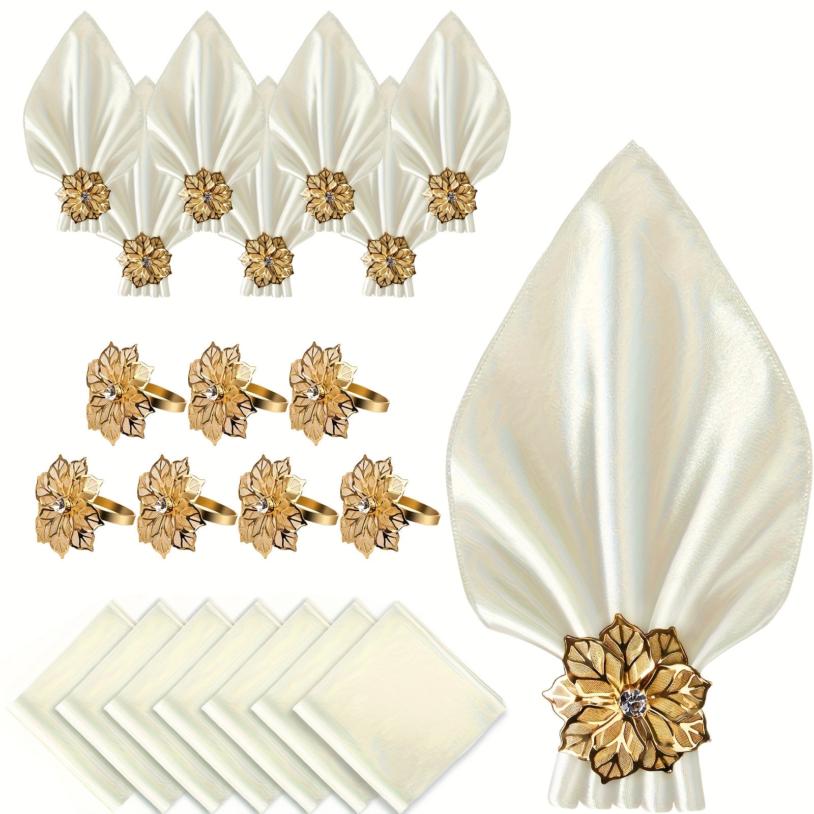 Kit de14 Guardanapos Luxosos de Cetim com Argolas