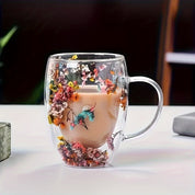 Caneca de Vidro Dupla Camada com Estampa Floral