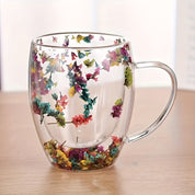 Caneca de Vidro Dupla Camada com Estampa Floral
