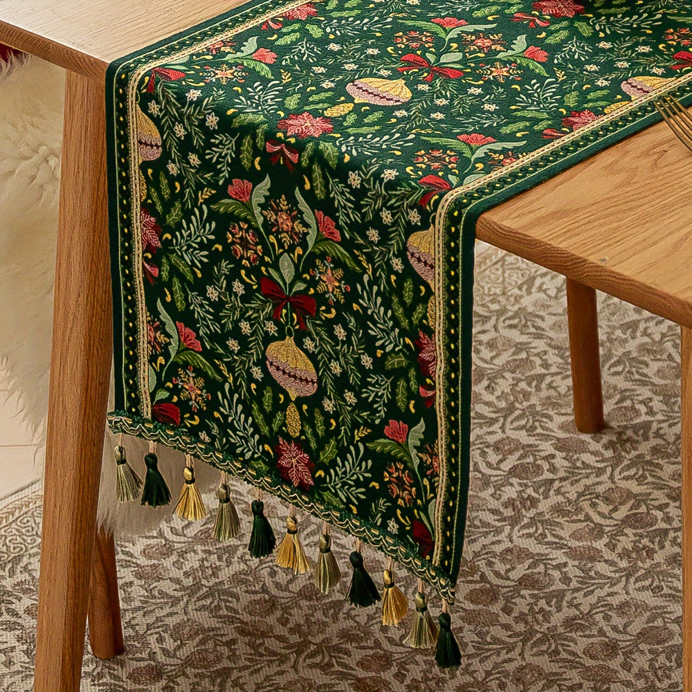 Caminho de Mesa Natalino com Tassel Design Floral