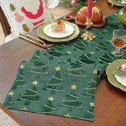 Caminho de Mesa Natalino Verde com Bordado Trévo Folha-de-Ouro
