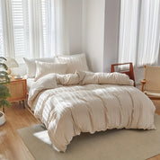 Jogo de Cama Listrado com Bordado Elegante