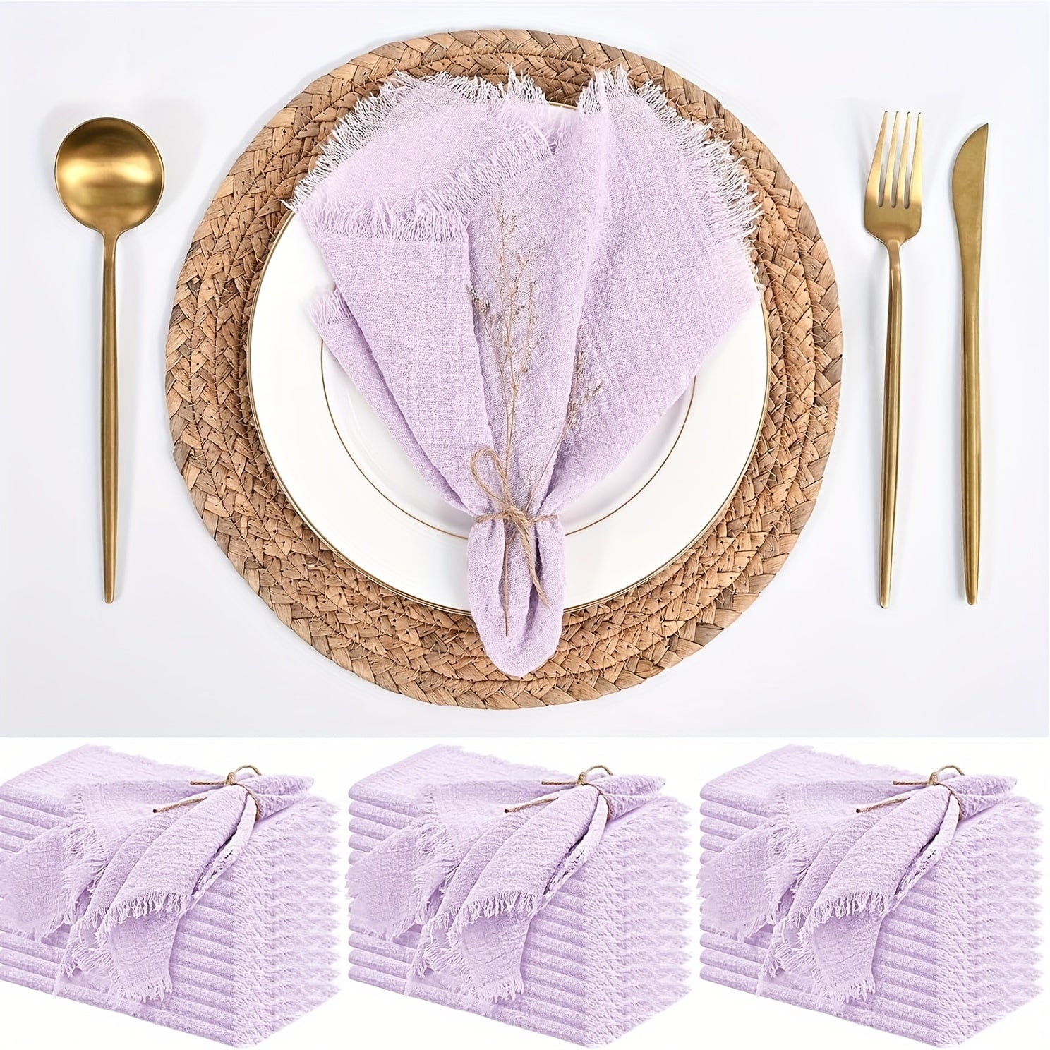 KIT de 36 Guardanapos de Gaze com Acabamento Dourado