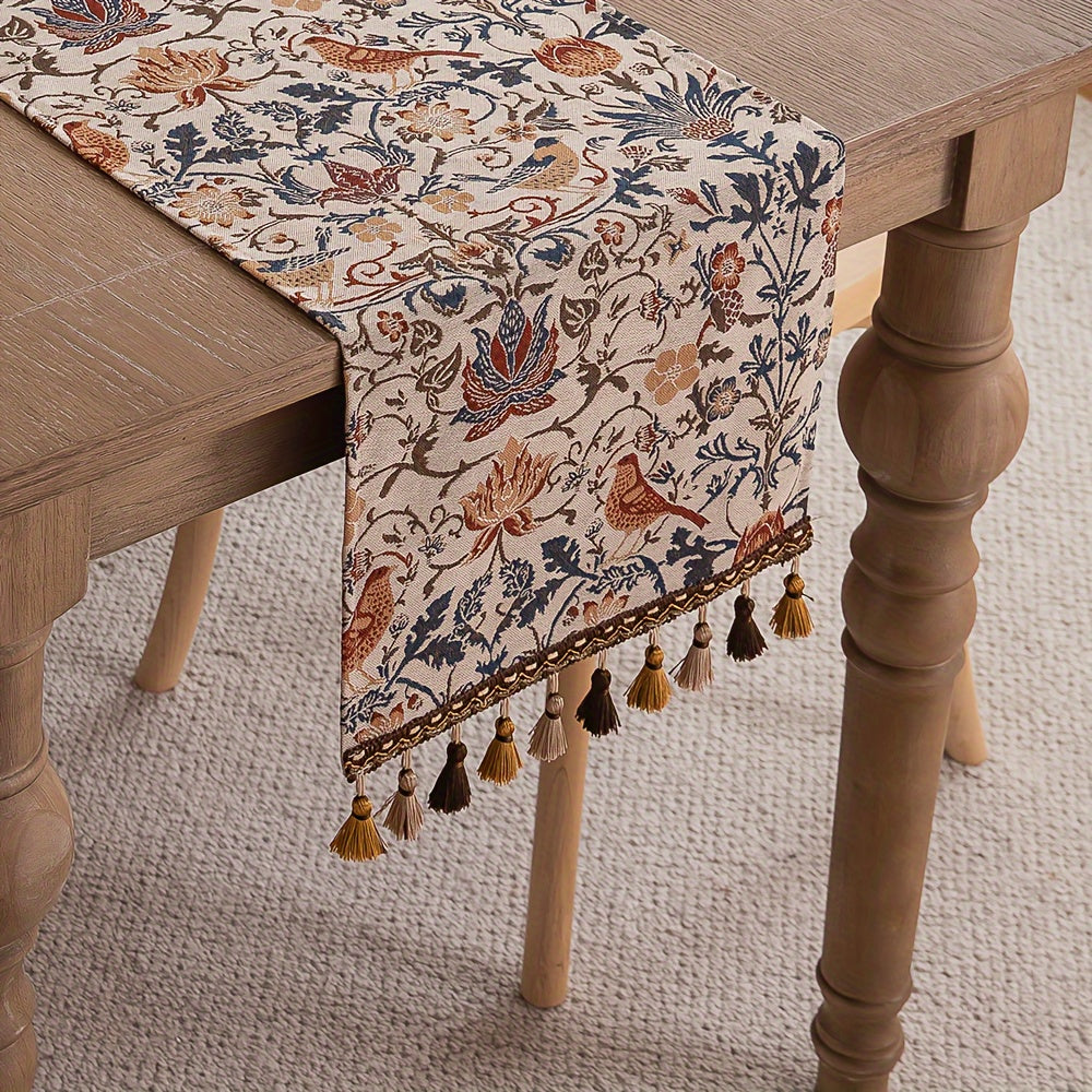 Caminho de Mesa Jacquard Floral & Pássaros