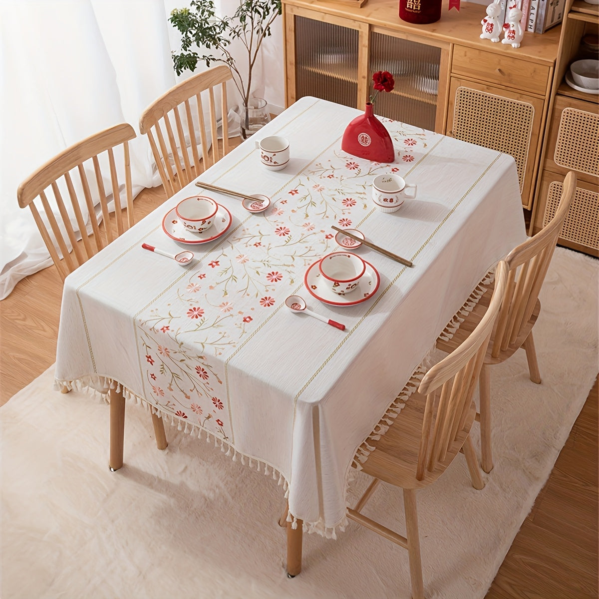 Toalha de Mesa Floral Retangular Elegância com Estampa de Rosas