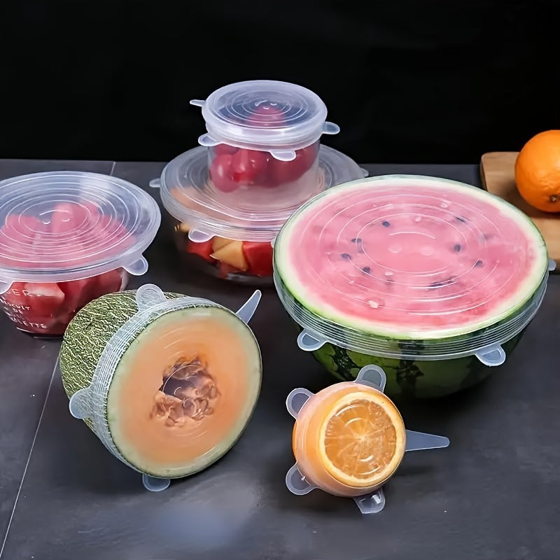 Conjunto de 6 Tampas de Silicone Ajustáveis Reutilizáveis
