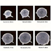 Conjunto de 6 Tampas de Silicone Ajustáveis Reutilizáveis