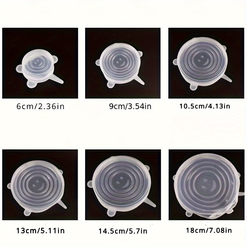 Conjunto de 6 Tampas de Silicone Ajustáveis Reutilizáveis