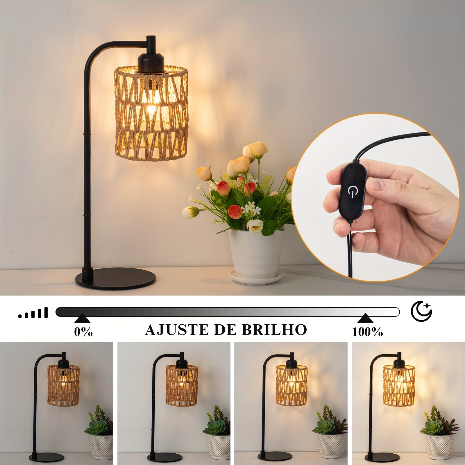 Luminária de Mesa LED Trançada à Mão com Controle Touch