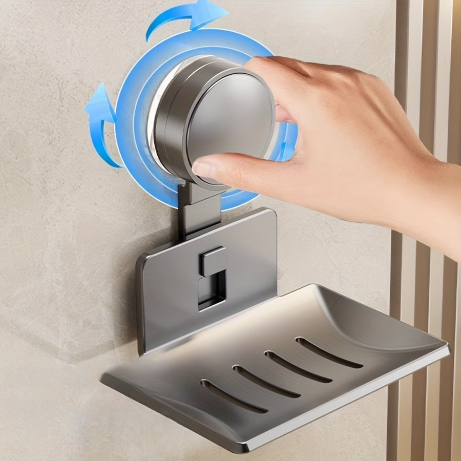 Porta-Sabonete de Metal Cinza Moderno Fixação por Sucção