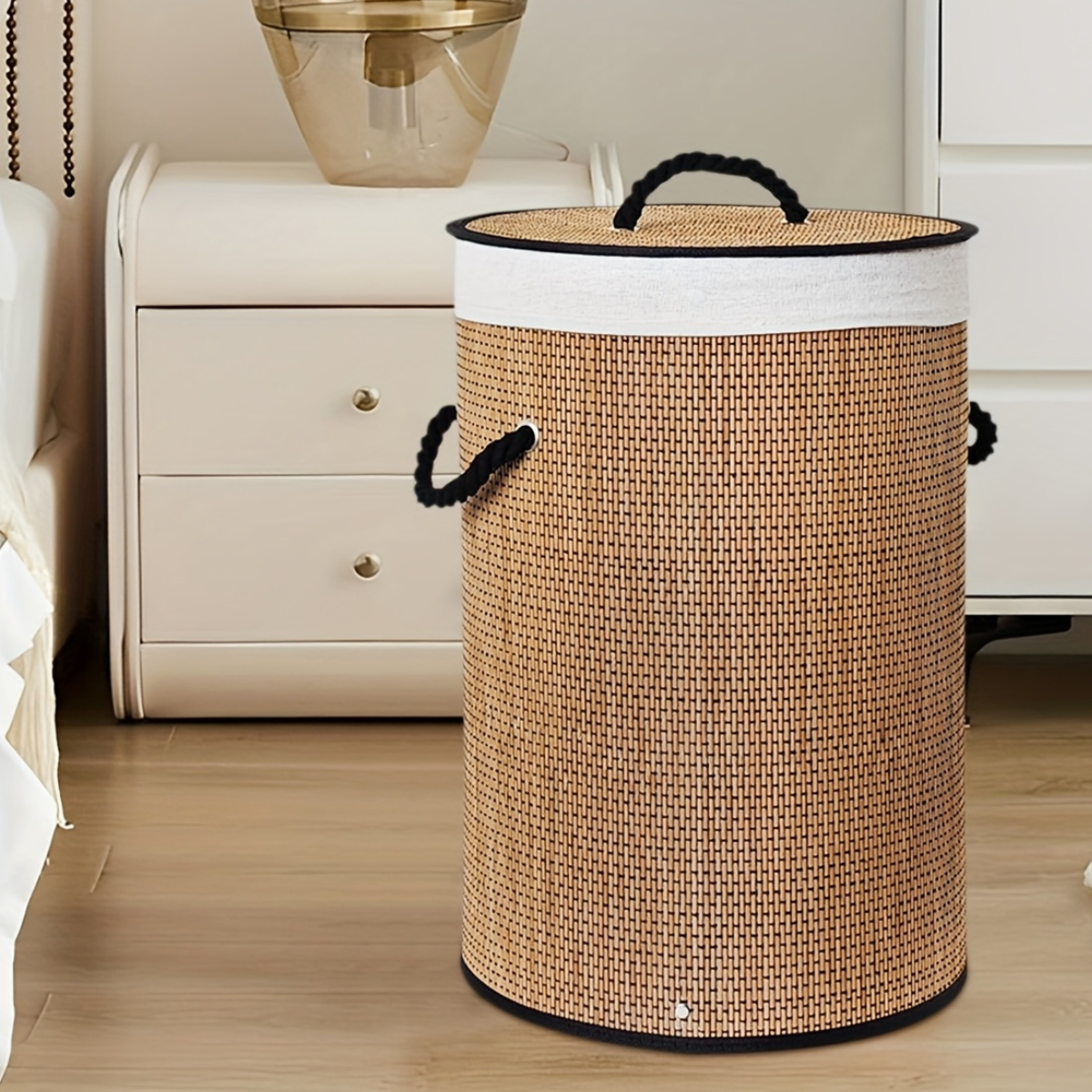 Cesto Dobrável de Bambu com Tampa Compacta