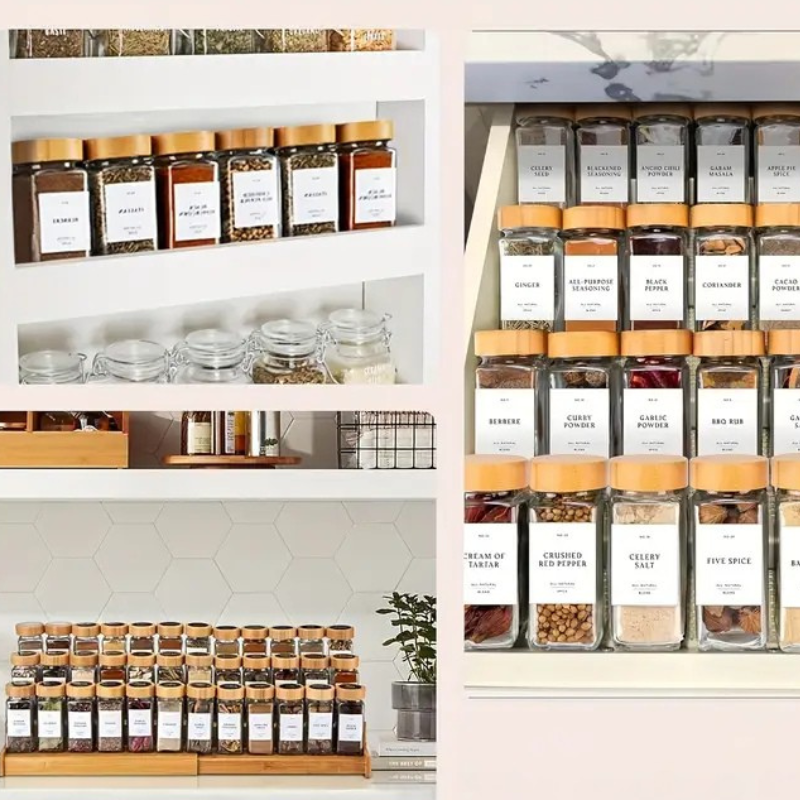 Kit Elegance Porta-Temperos com Tampa de Bambu em Vidro 15/24/36 unid.